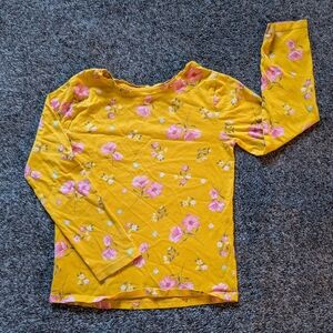 George Girls Yellow Long Sleeve Floral Tee with Pink Flowers